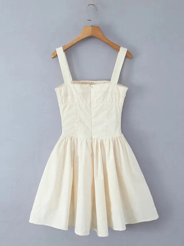 Square Neck Short Embroidered Flare Dress