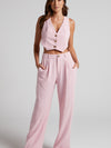 Pink Crop Waist Coat & Wide Leg Pants Coord Set