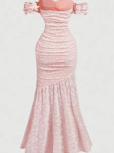 Rosabelle Off-Shoulder Lace Mermaid Maxi Dress in pale pink by EXCLUSIVES