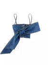 3D Bow Strap Tube Denim Top