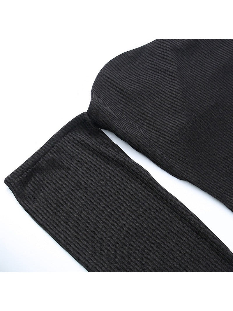 Knitted Off Shoulder Long Sleeve Tube Top Dress