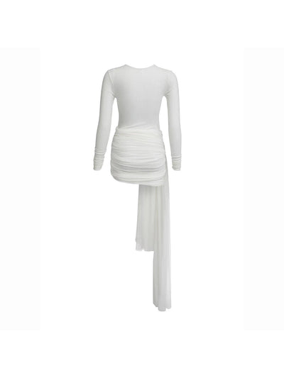 Asymmetric See through Tie Mesh Dress