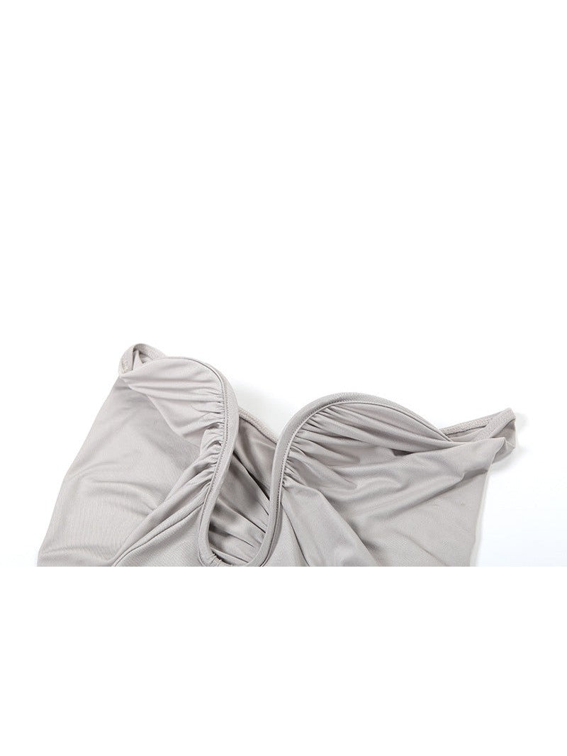 Deep Neck Tube Top Backless Pleating Formal Dress