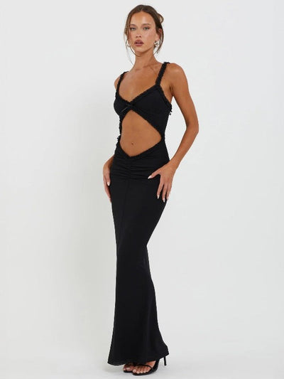 Deep Neck Cutout Lace Maxi Dress