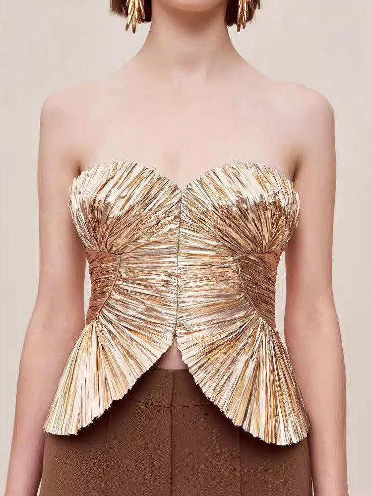 Metallic Asymmetric Corset Tube Top
