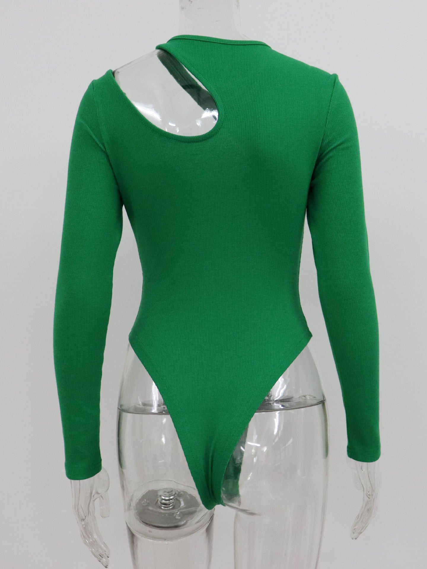 Rib Hollow Out Bodysuit Long Sleeve Top