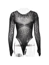 See Through Knitted Sheer Long Sleeve Rhinestone Bodysuit Top