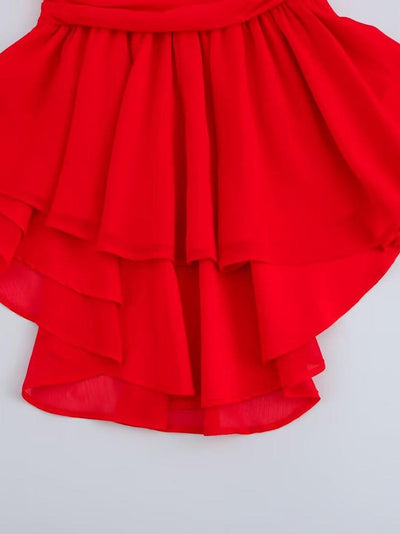 V Neck Sleeveless Ruffle Asymmetric Dress