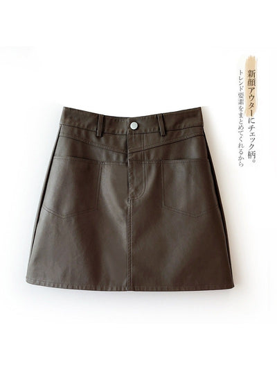 High Waist A line Faux Leather Skirt