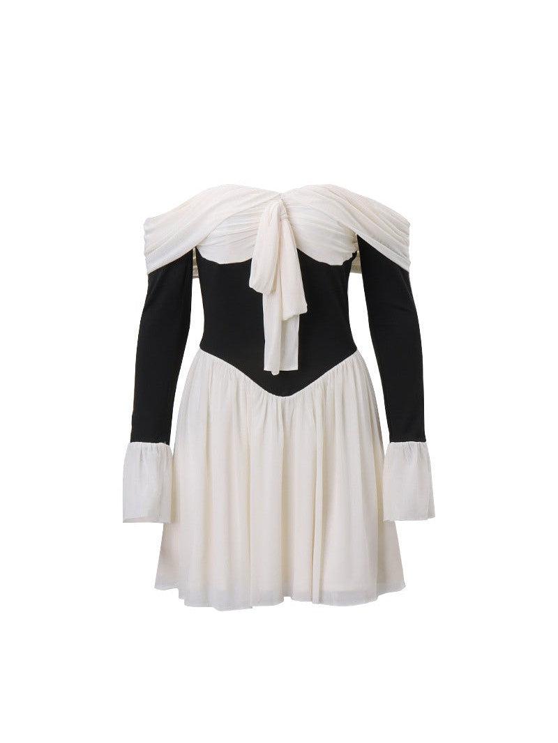 Off Shoulder Bell Sleeve A Line Ruffle Dress