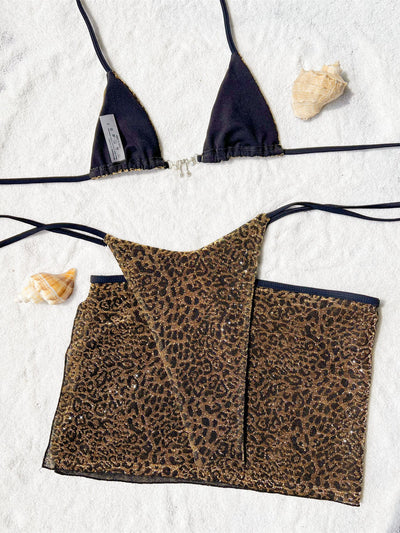 Tied Animal Print Bikini Three Piece Swimsuit Set