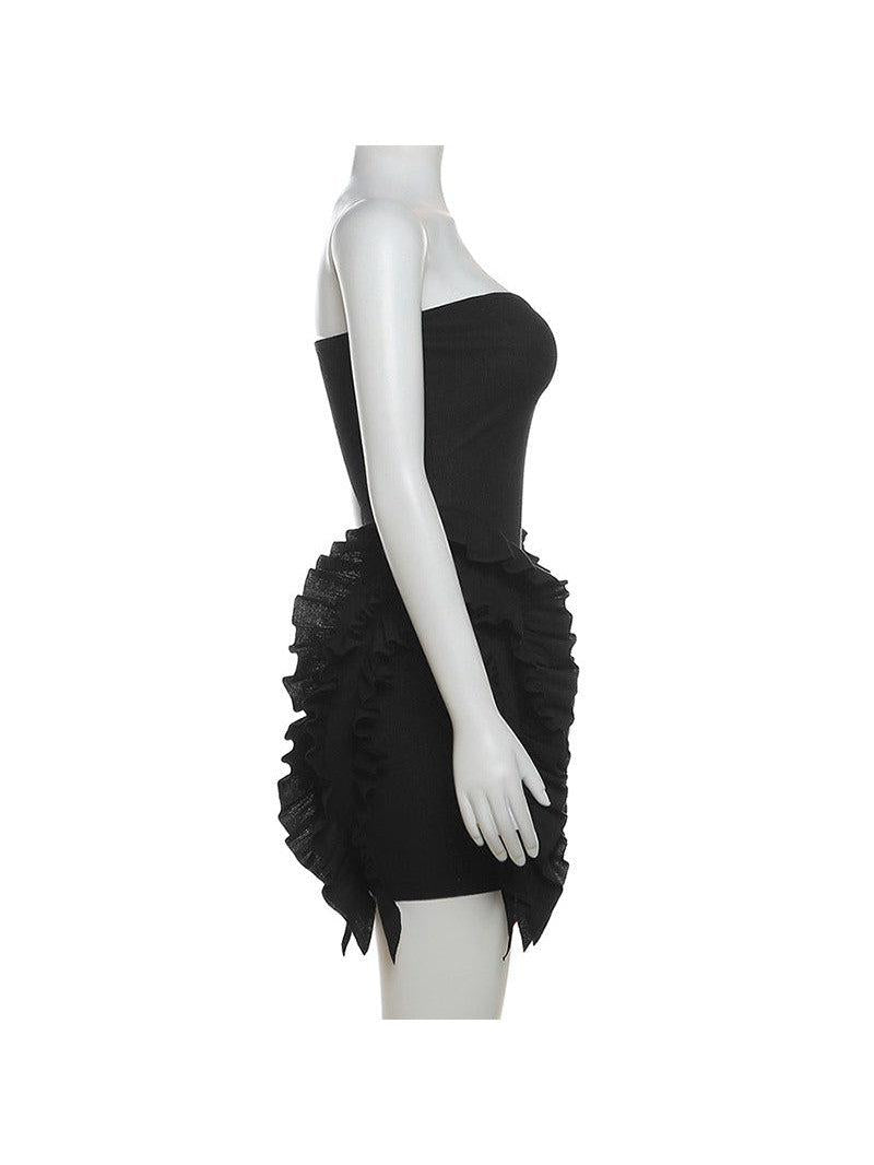 Off Neck Tube Ruffles Sheath Short Dress