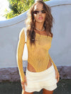 See Through Knitted Sheer Long Sleeve Rhinestone Bodysuit Top