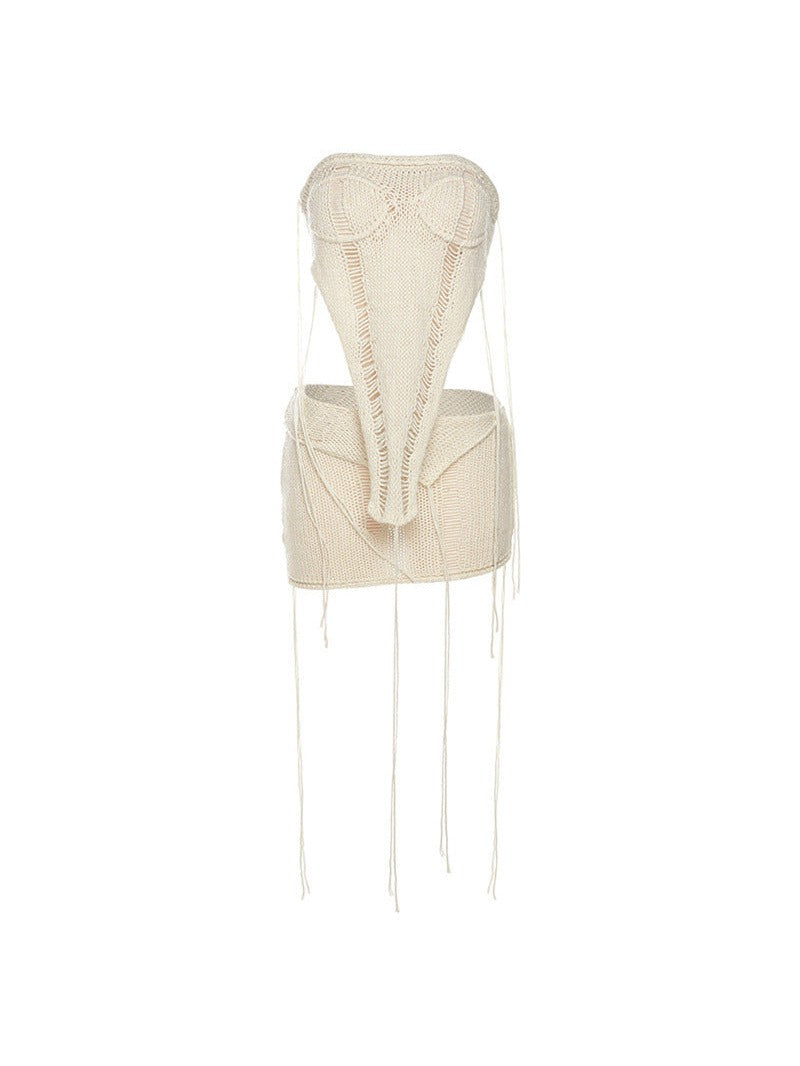 Bandeau Knitted Top & High Waist Sheath Skirt Coord Set