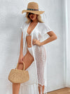 White Hollow Out Tassel Sleeve Conjoined Sexy Blouse Beach