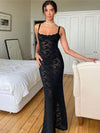 Spaghetti Strap See through Lace Maxi Dress