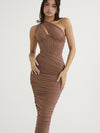 One Shoulder Mesh Hollow Out Dress