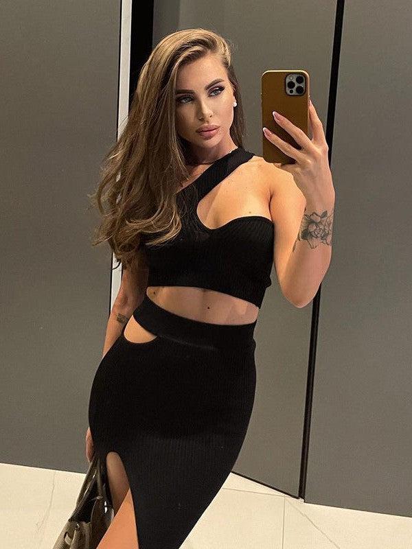 One Shoulder Cami Top & Cutout Skirt Coord Set