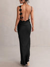 Applique Floral Decoration Maxi Backless Sling Dress