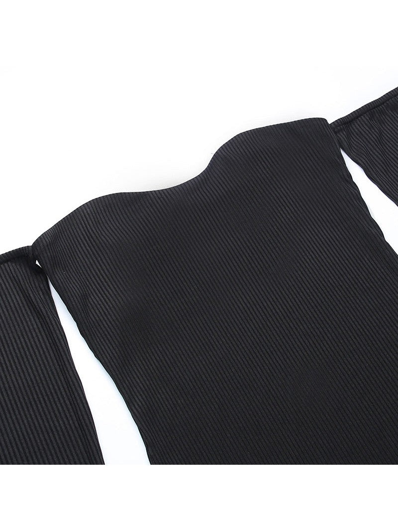 Knitted Off Shoulder Long Sleeve Tube Top Dress