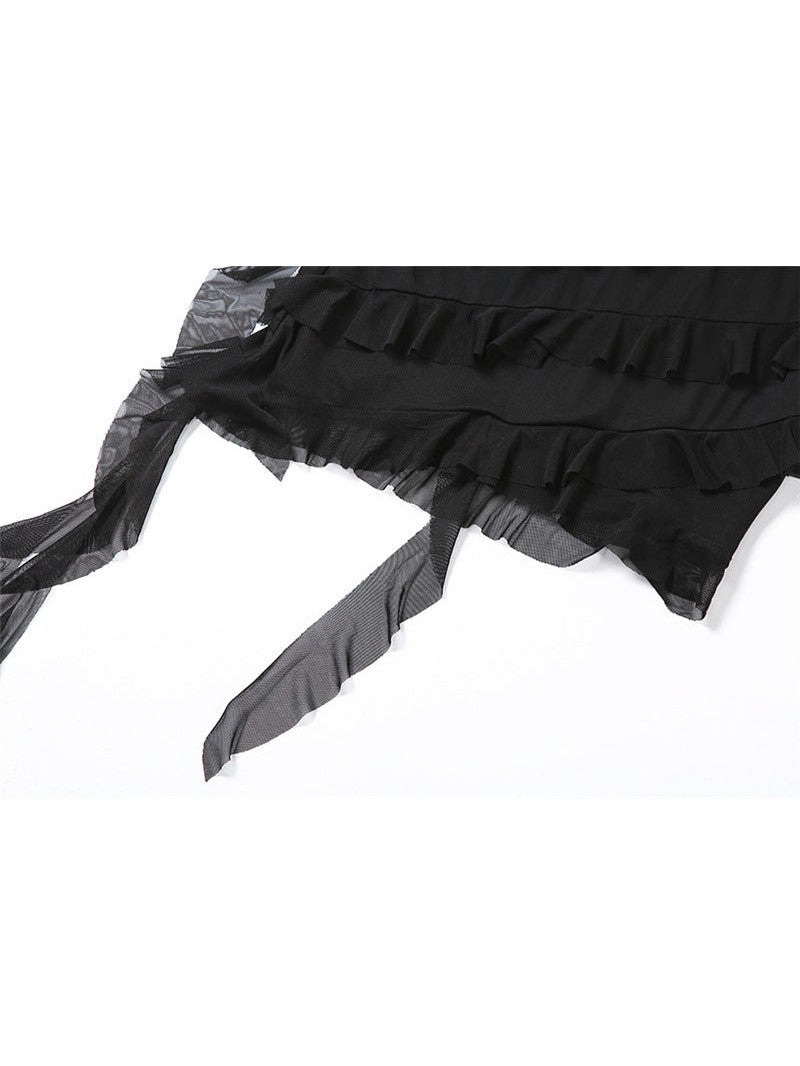 Irregular Asymmetric Design Lace up Halterneck Dress