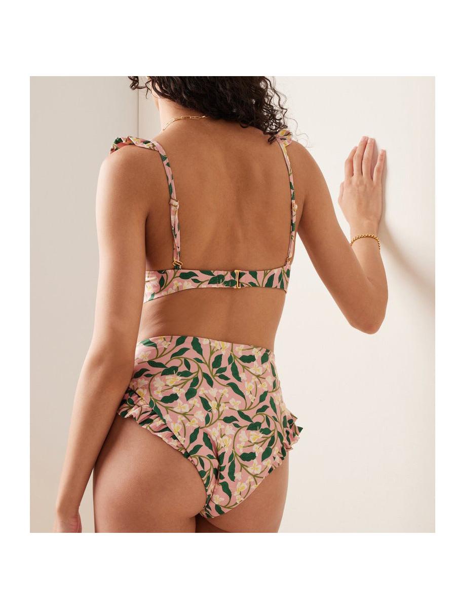3 Piece Floral Print Ruffle Strap Bikini & Skirt Set