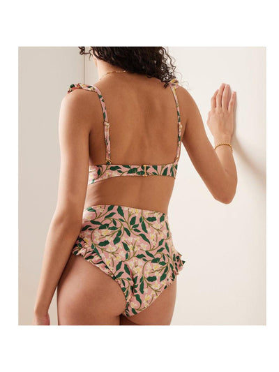 3 Piece Floral Print Ruffle Strap Bikini & Skirt Set
