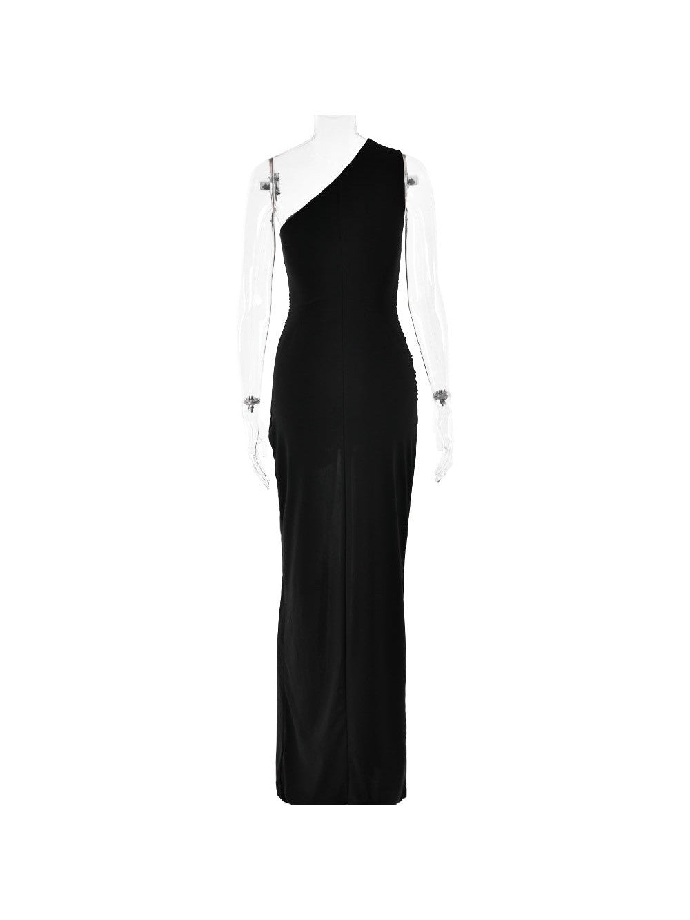 One Shoulder Sleeveless High Slit Buckle Maxi Dress
