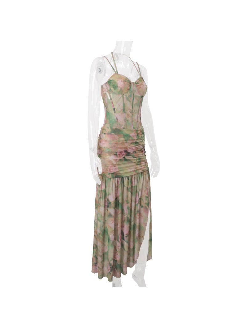 Floral Tie Dye Print Corset Ruched Corset Dress