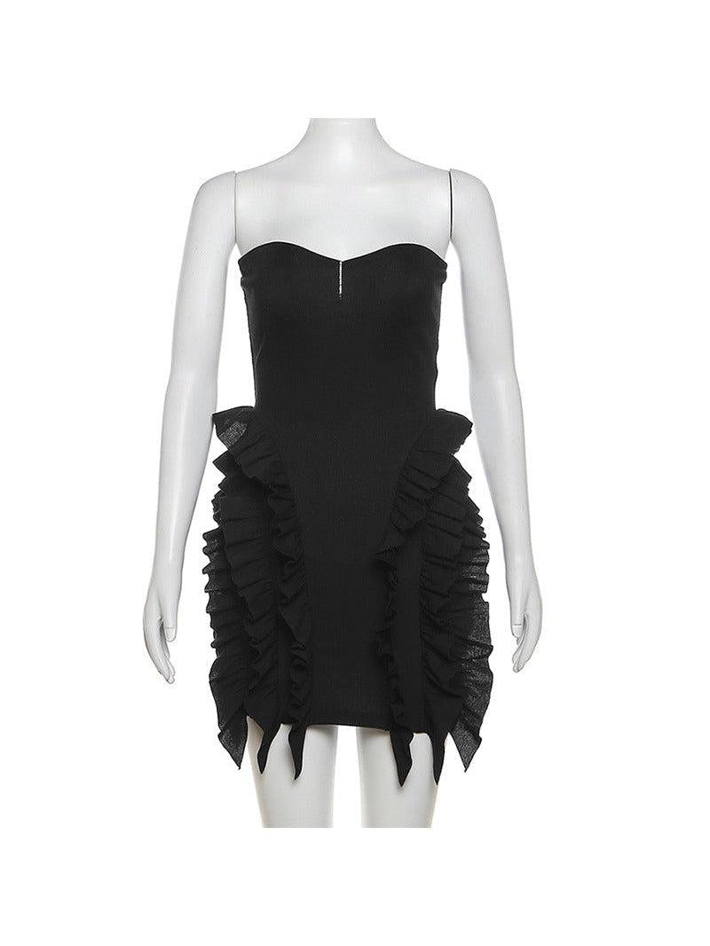 Off Neck Tube Ruffles Sheath Short Dress