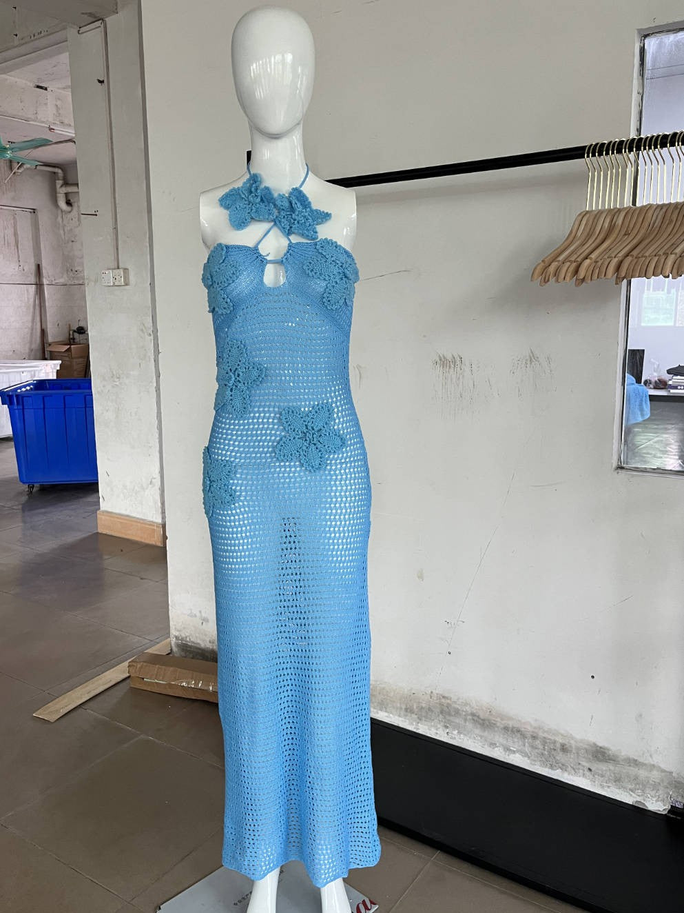 Crochet Applique Halterneck Cutout Maxi Dress