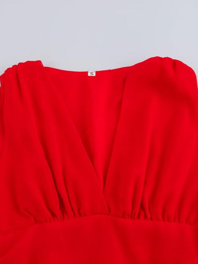 V Neck Sleeveless Ruffle Asymmetric Dress