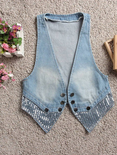 Korean All Matching Sleeveless Denim Waistcoat Vest Waistcoat Women Spring Autumn Short Outer Wear Cardigan Vest Cardigan