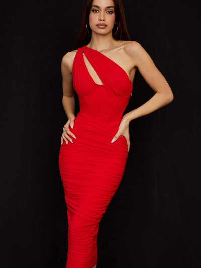 One Shoulder Mesh Hollow Out Dress