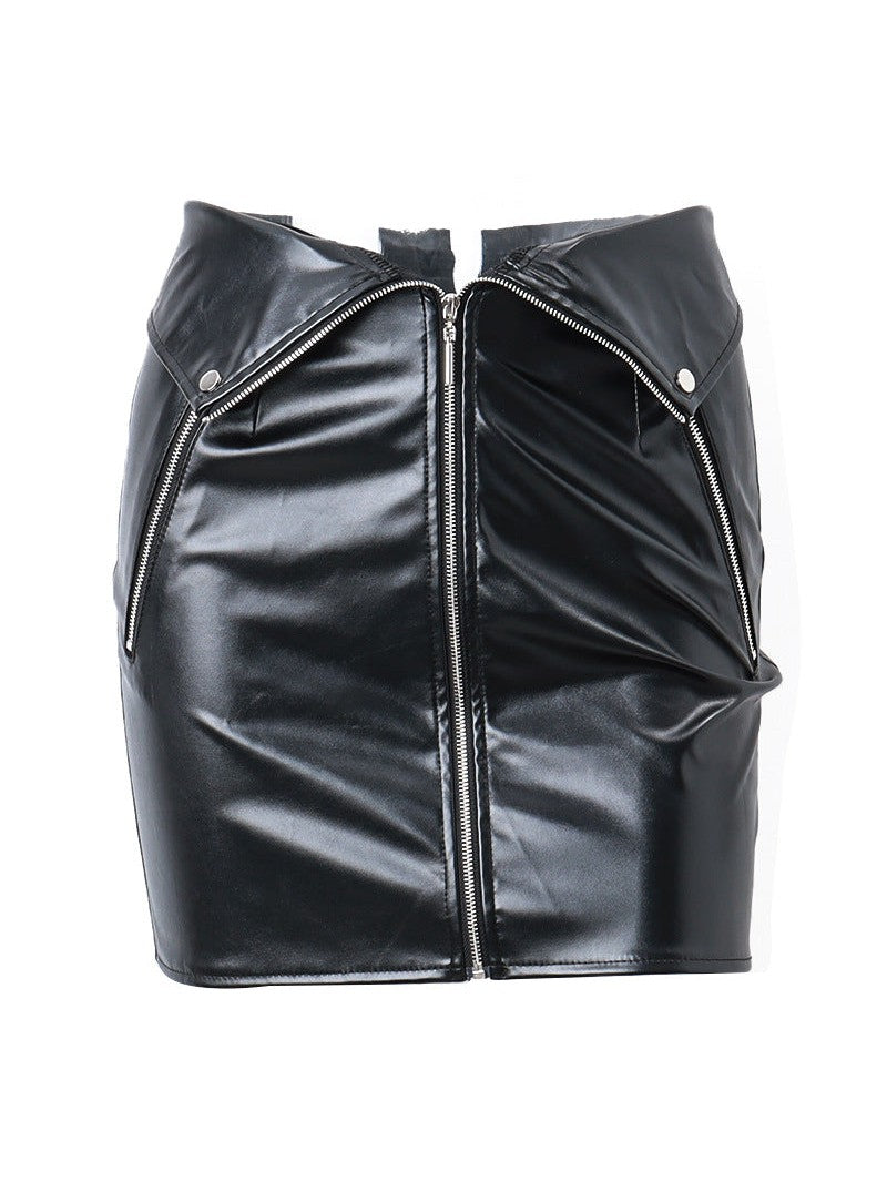 Faux Leather Zipper Skirt