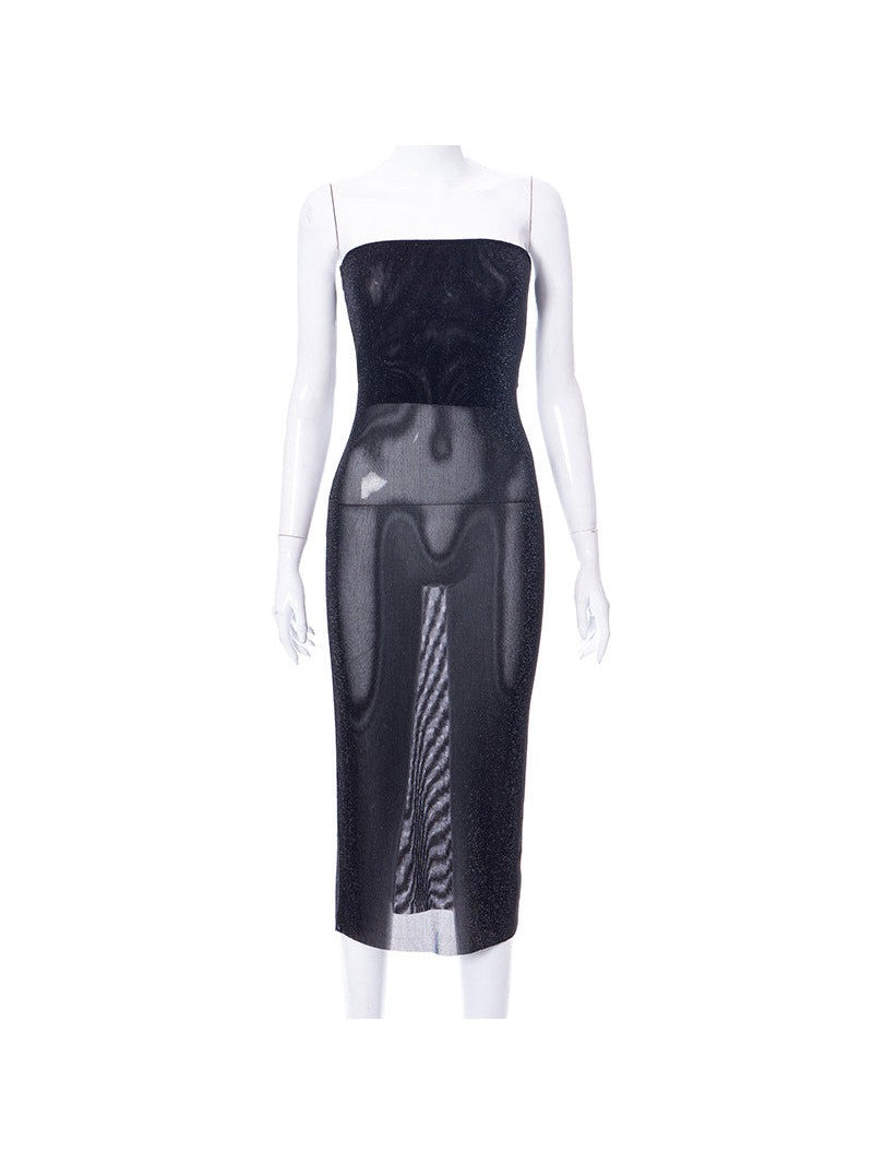 Mesh Fishnet Tube Top Dress