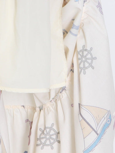 Boat Beach Abstract Print Sundress Maxi Dress