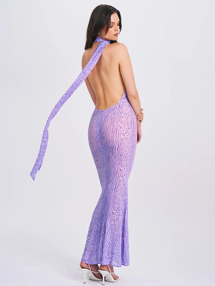 Animal Print One Shoulder Backless Maxi Dress Animal Print One Shoulder Backless Maxi Dress