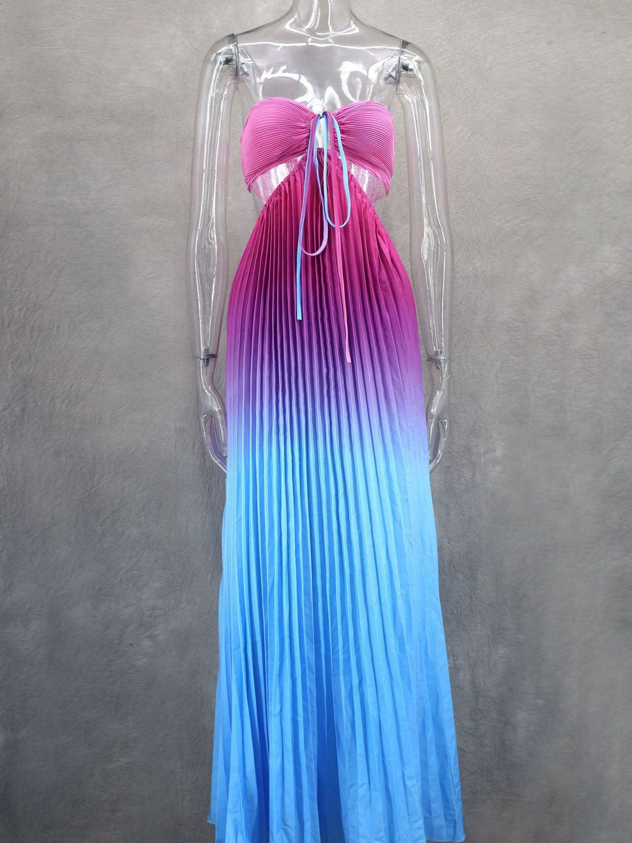 Lace-up Halterneck Cutout Pleated Maxi Dress