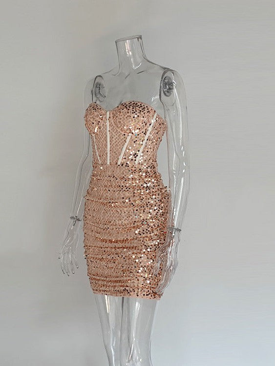 Sequins Strapless Boning Corset Dress