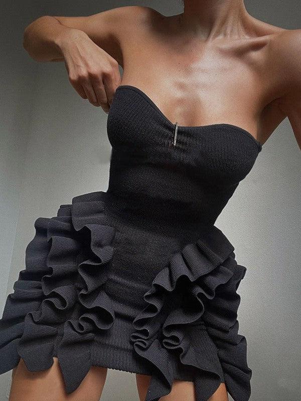 Off Neck Tube Ruffles Sheath Short Dress