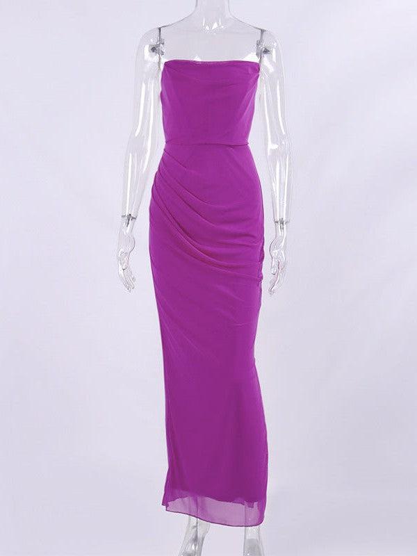 Pink Tube High Slit Sheath Maxi Dress