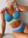 Tie up Color Block Bikini & Shorts Swimset