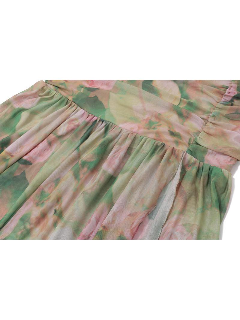 Floral Tie Dye Print Corset Ruched Corset Dress
