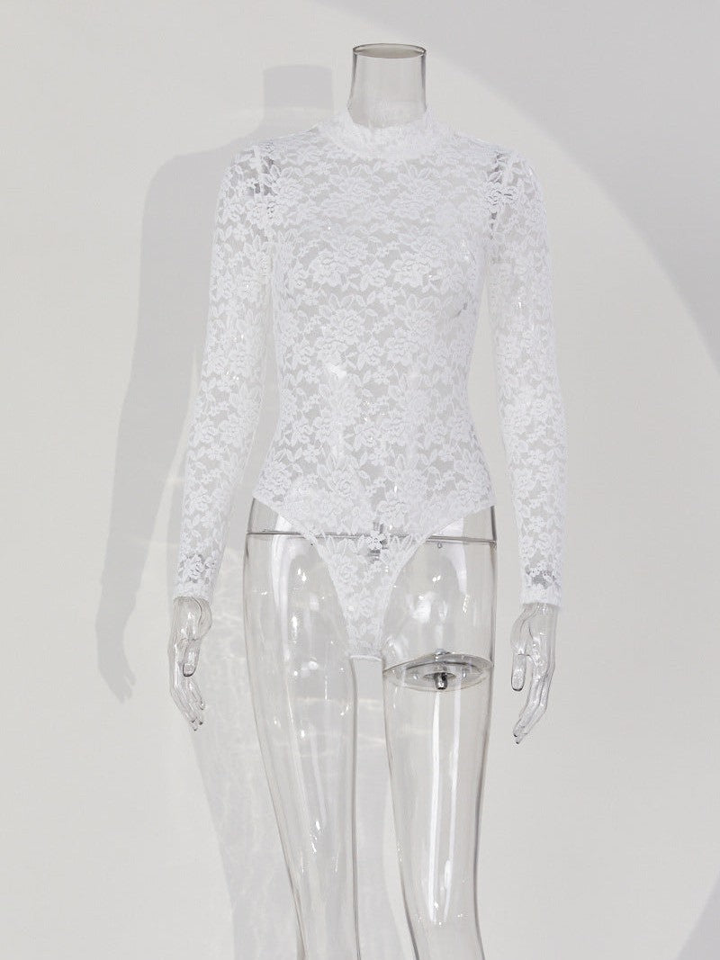 Floral Lace See Through High Neck Bodysuit