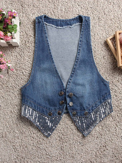 Korean All Matching Sleeveless Denim Waistcoat Vest Waistcoat Women Spring Autumn Short Outer Wear Cardigan Vest Cardigan