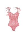 3D Applique Boning Luminous Fabric Bow Swimsuit Set