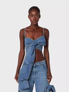 3D Bow Strap Tube Denim Top