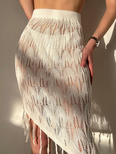 Asymmetric Overskirt Beach Cover Up Tassel Seaside Skirt