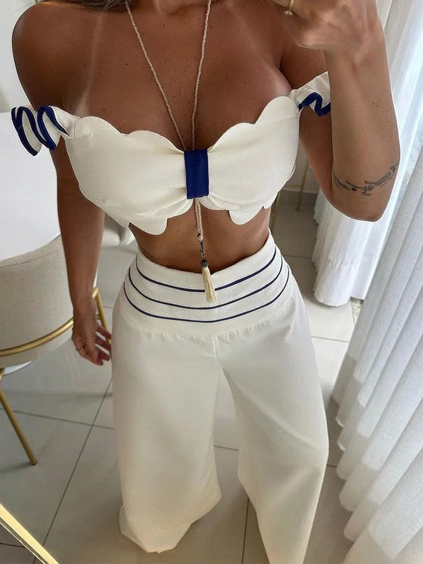 Casual Off Shoulder Solid Color Two Piece Coord Set